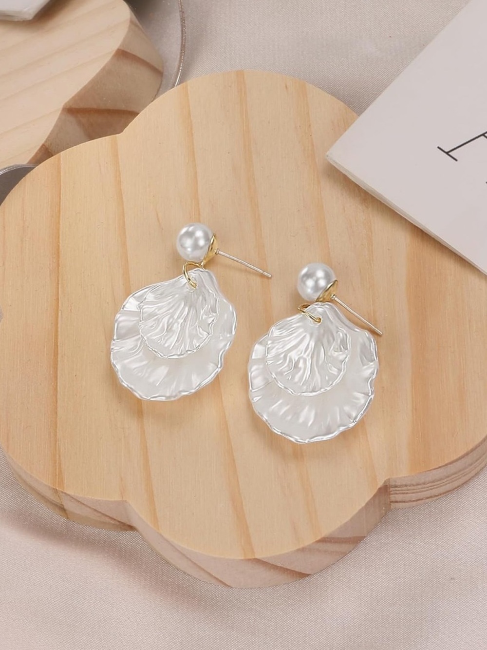 White Pearl Drop Shell Earrings